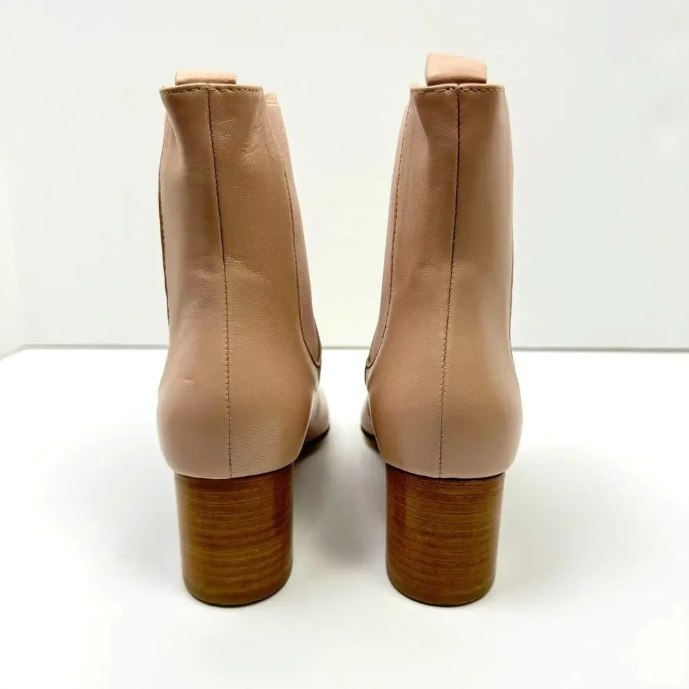 NEW Kahmune | London Mila Beige Pink Soft Leather Pull On Ankle Boots Booties